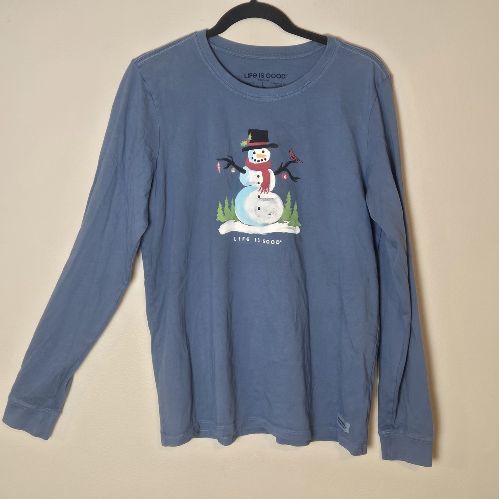 Life is Good Crusher Snowman Cardinal Winter Long Sleeve Holiday Womens XL